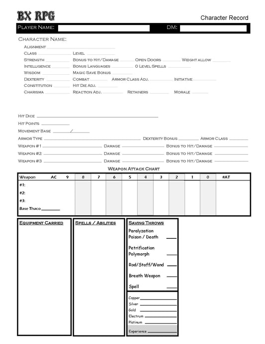 B/X Pacesetter Character Sheet