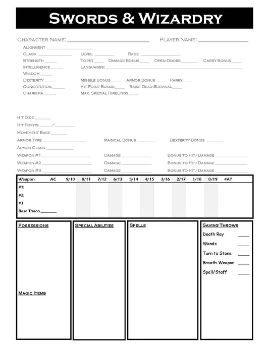 Swords & Wizardry Pacesetter Character Sheet